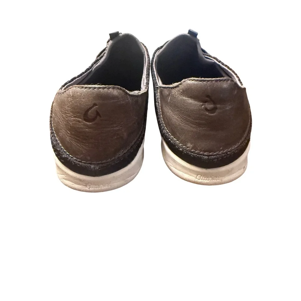 OluKai Alapa Li Mens 9.5 Charcoal Grey Mesh Leather Slip On Sneakers 10395-406C